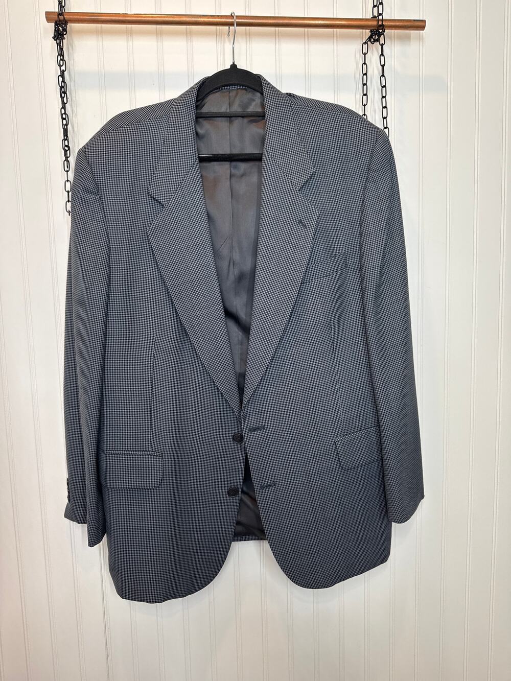 Oscar De La Renta Blazer Mens Blue Plaid Jacket Coat Wool Single Breasted Sz 44R